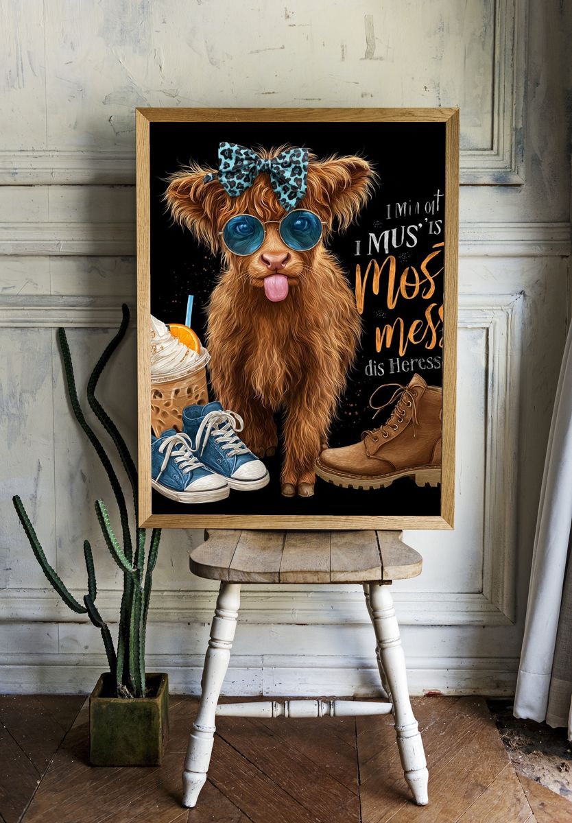 Funny Highland Cow Typography Poster. — room view 1