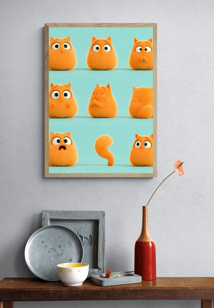 Orange Cat Expressions Illustration Poster. — room view 3