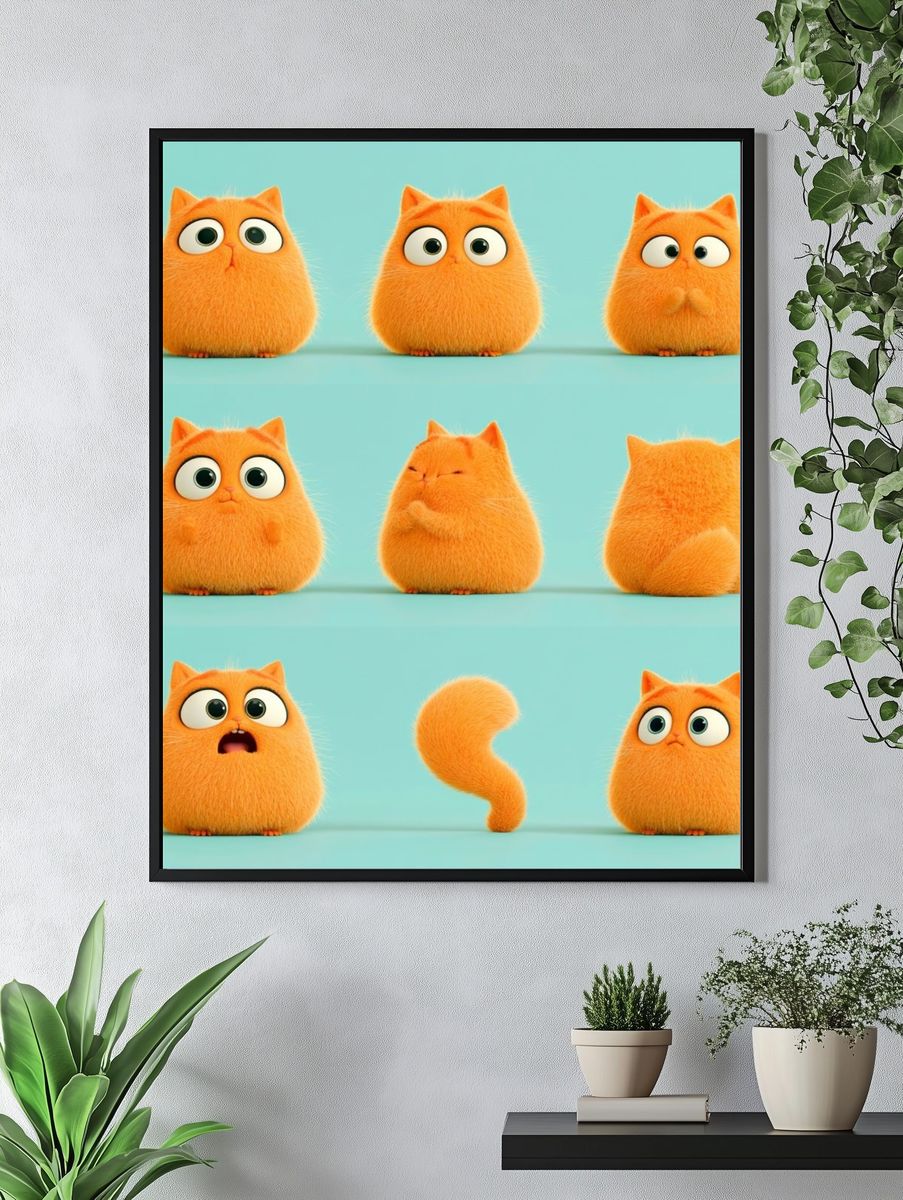 Orange Cat Expressions Illustration Poster. — room view 4