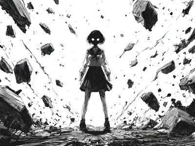 Anime Girl in Ruins Ink Poster. poster