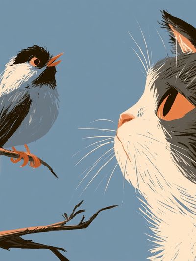 Cat and Bird Illustration Poster. poster