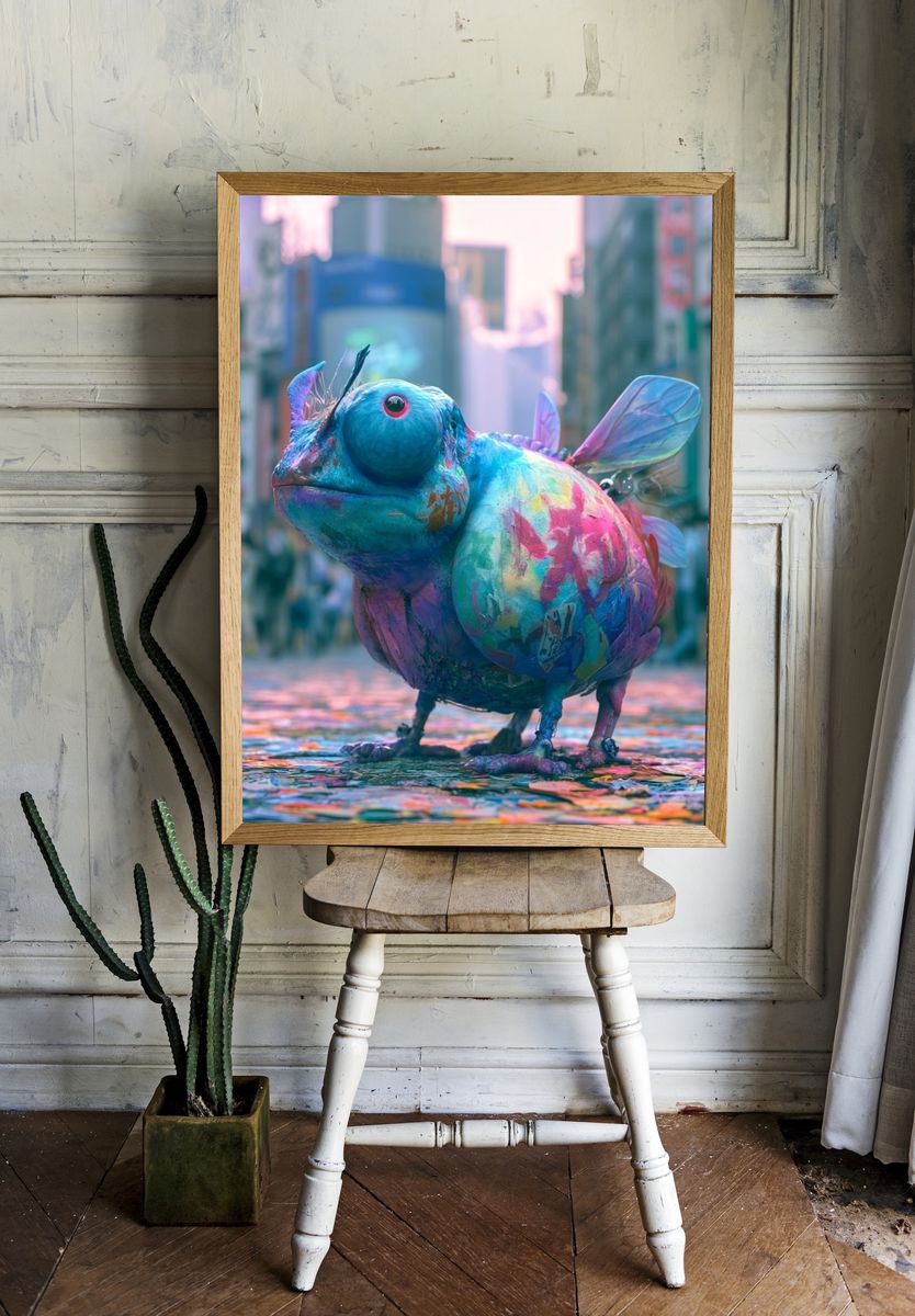 Colorful Chameleon Street Art Poster. — room view 1