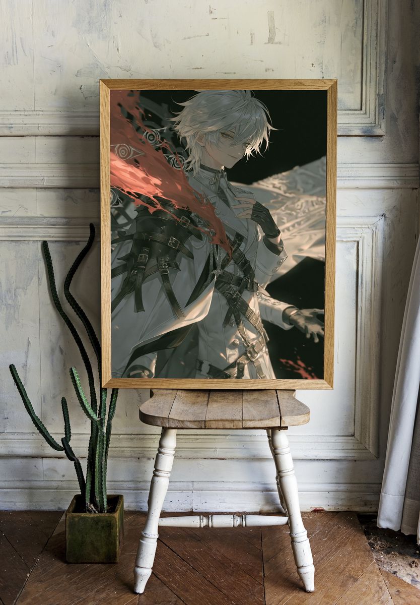 White-Haired Anime Character Print. — room view 1