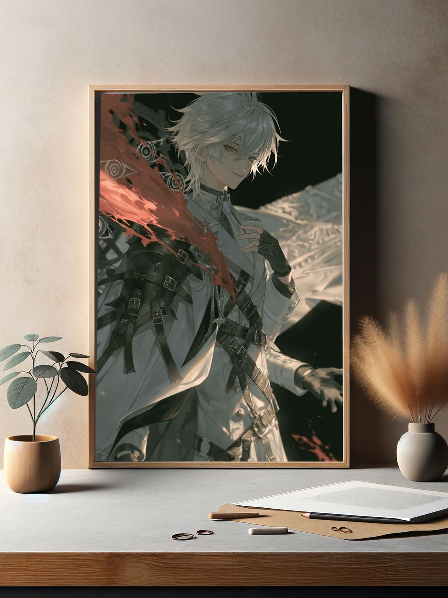 White-Haired Anime Character Print. — room view 2