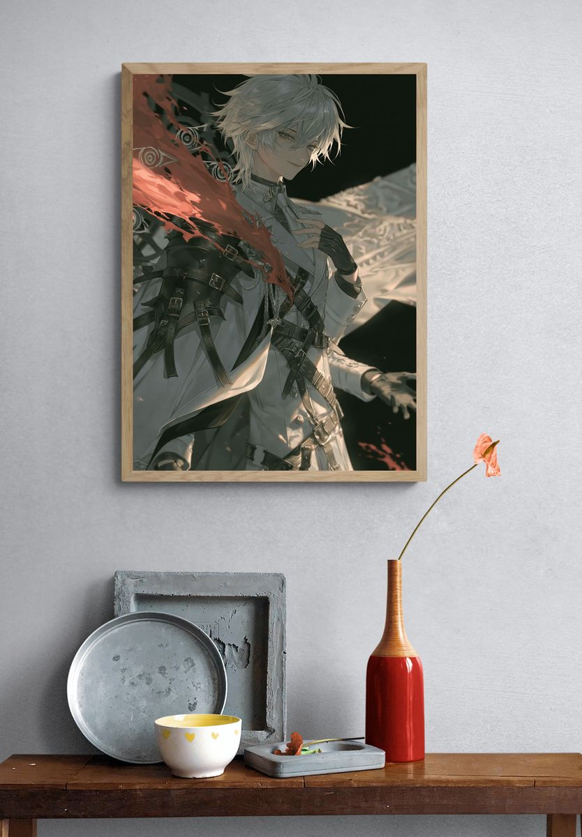 White-Haired Anime Character Print. — room view 3