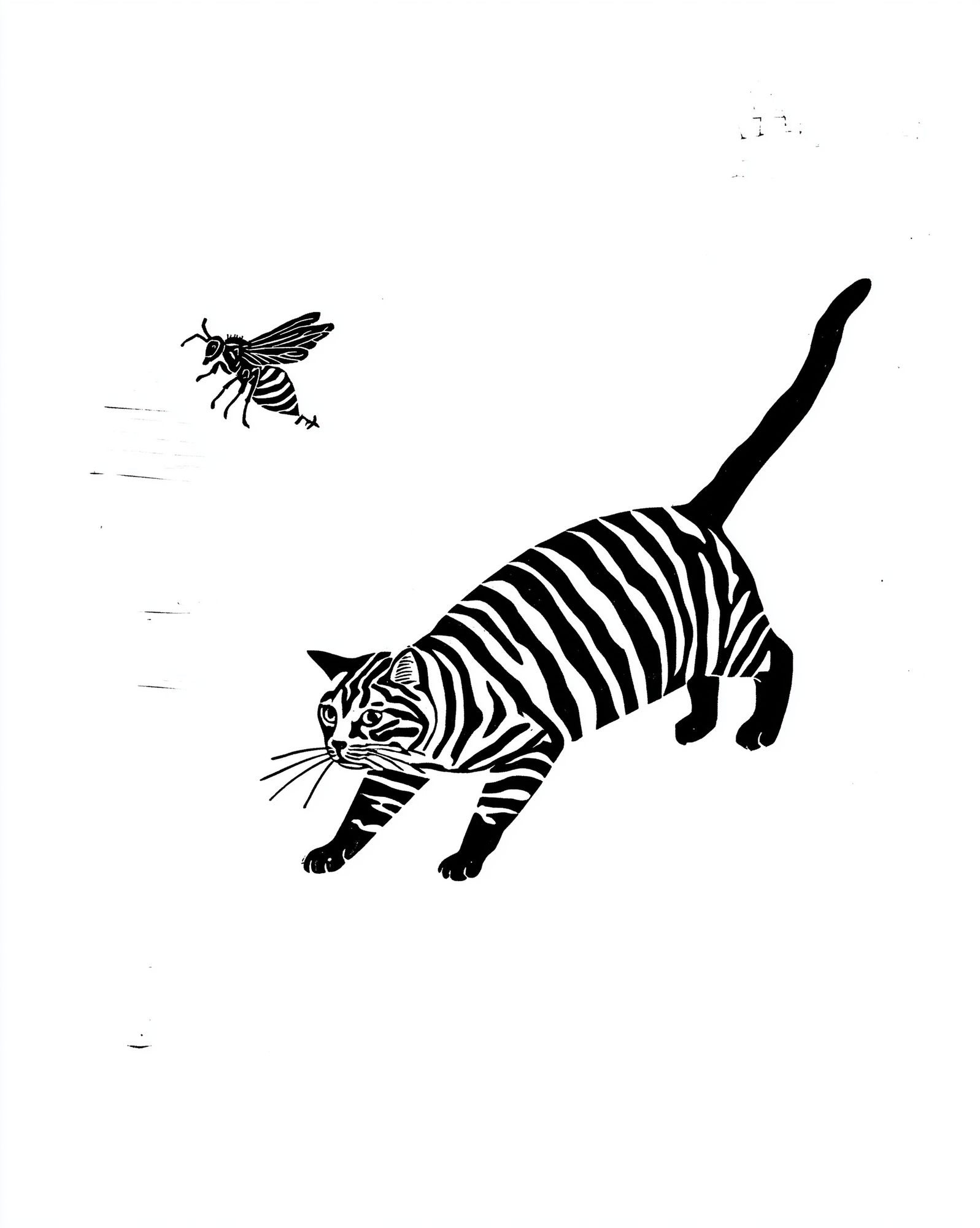 Tiger and Bee Black-White Print. poster detail