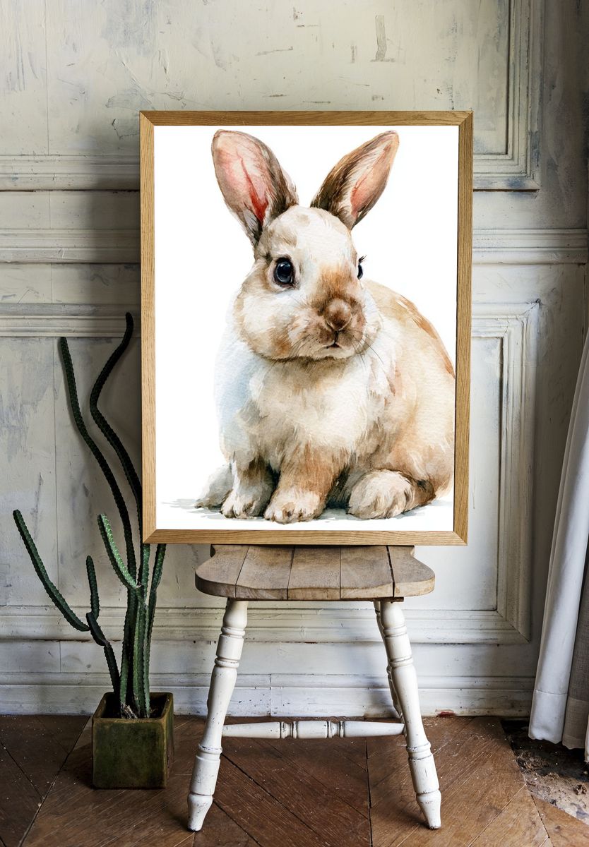 Watercolor Rabbit Portrait Poster. — room view 1