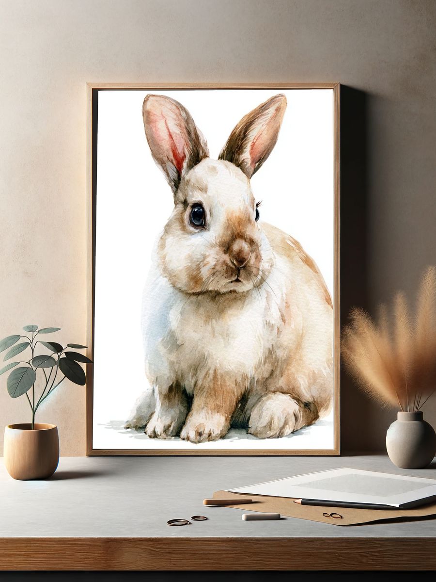 Watercolor Rabbit Portrait Poster. — room view 2