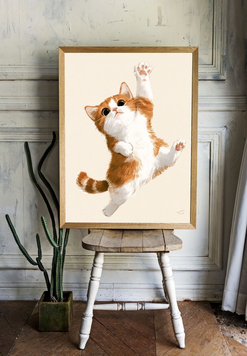 Playful Ginger Cat Illustration Poster. — room view 1