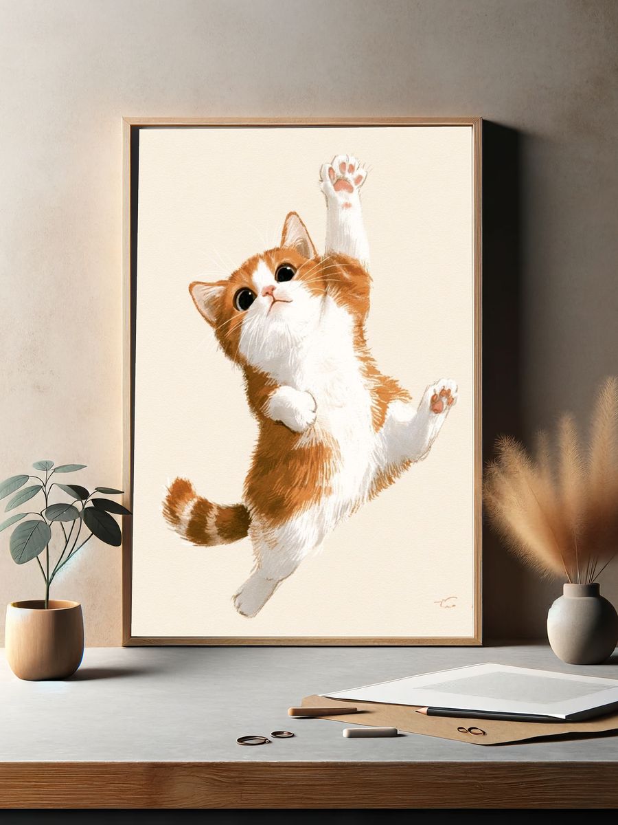 Playful Ginger Cat Illustration Poster. — room view 2