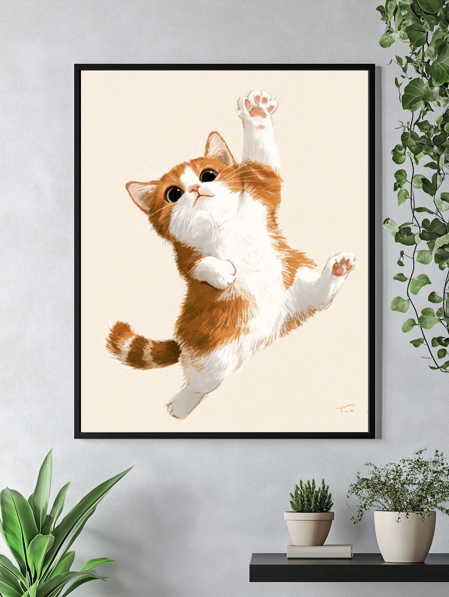 Playful Ginger Cat Illustration Poster. — room view 4