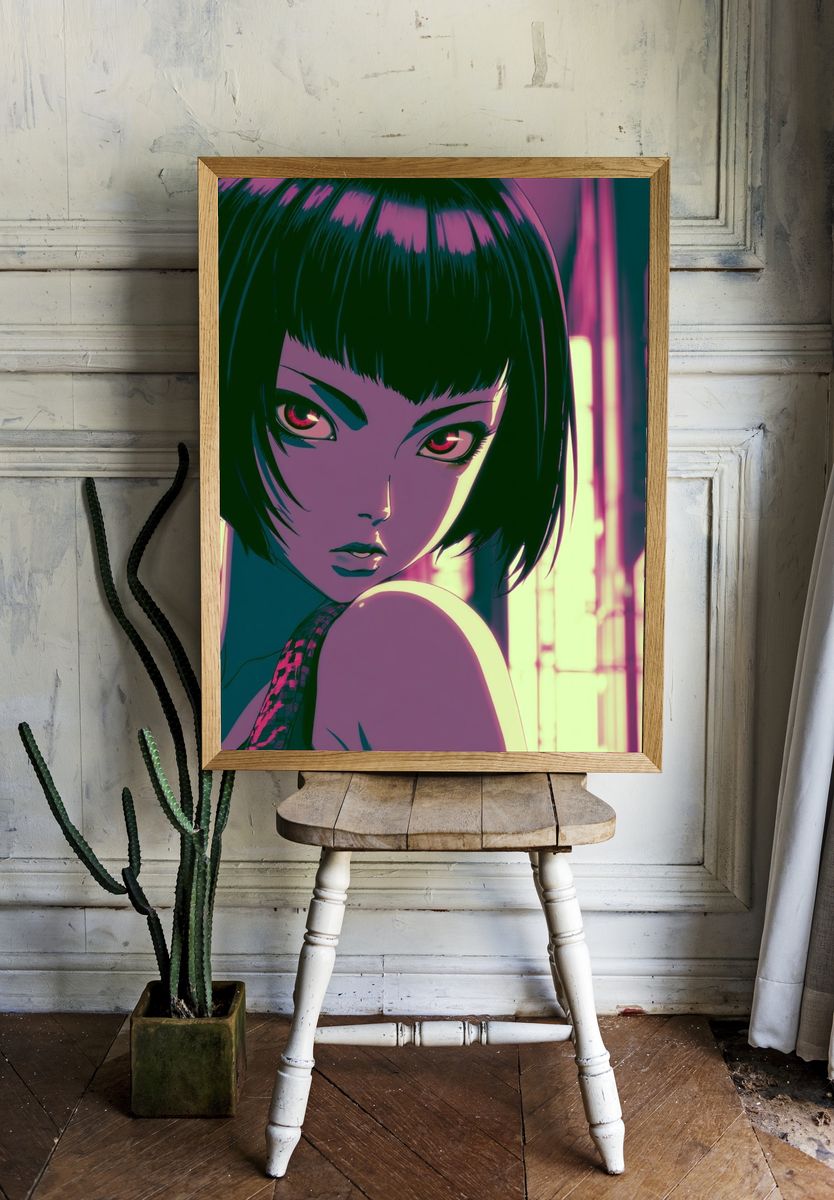 Neon Anime Portrait Poster. room preview