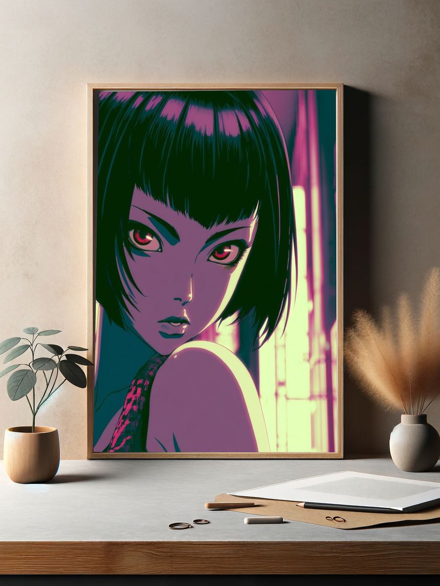 Neon Anime Portrait Poster. — room view 2