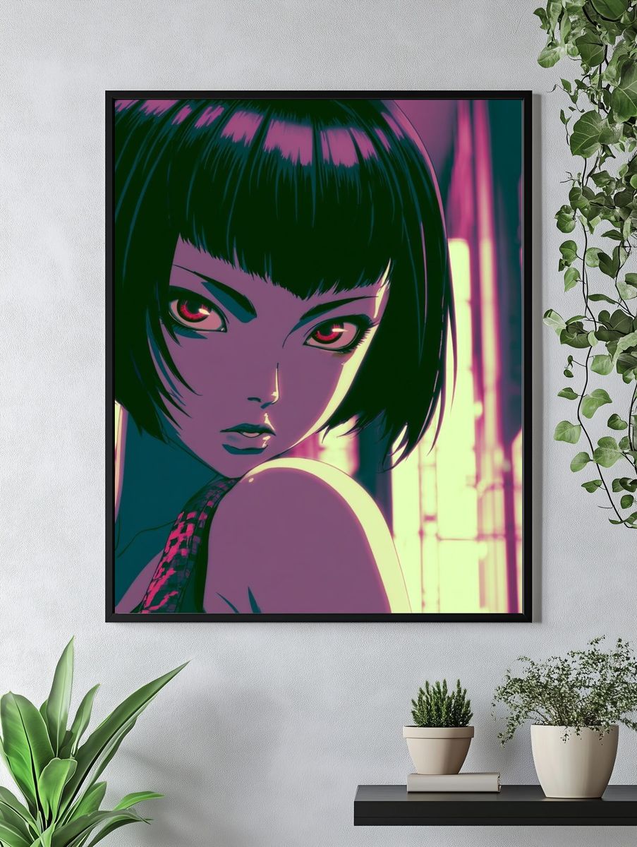 Neon Anime Portrait Poster. — room view 4