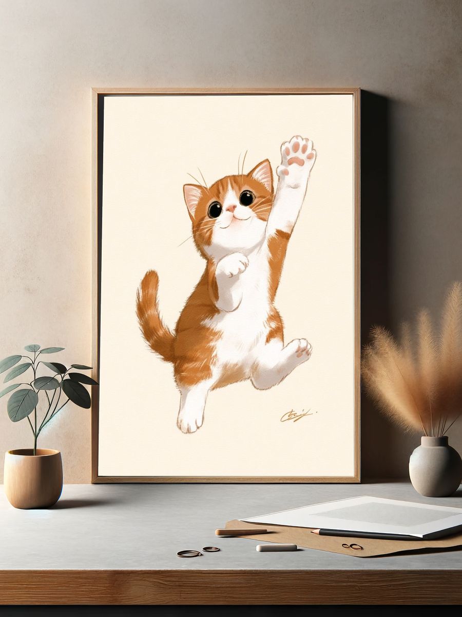 Playful Kitten Illustration Poster. — room view 2