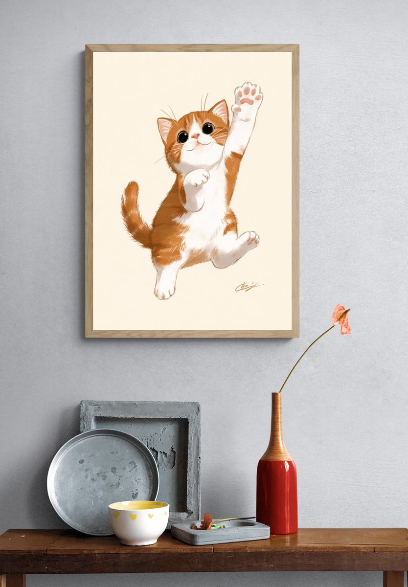 Playful Kitten Illustration Poster. — room view 3