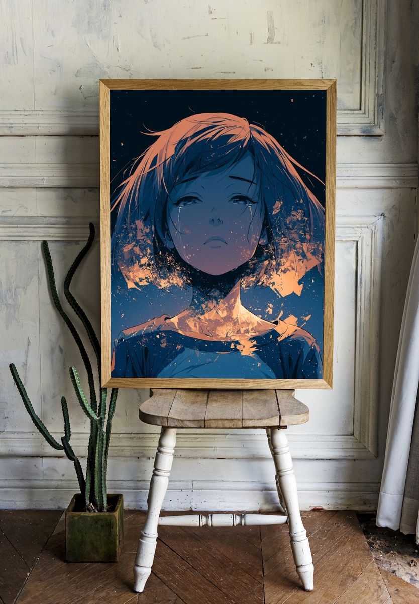 Melancholic Girl Portrait Poster. — room view 1