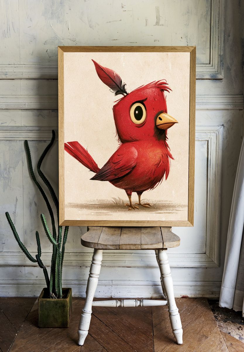 Red Cardinal Cartoon Poster. — room view 1