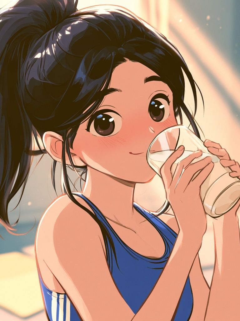 Anime Girl Drinking Milk Poster. poster detail