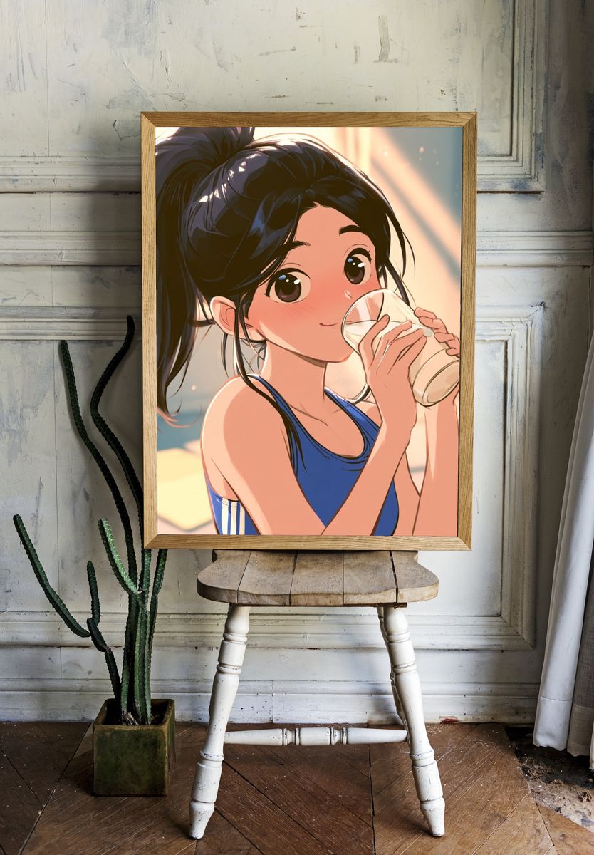 Anime Girl Drinking Milk Poster. — room view 1