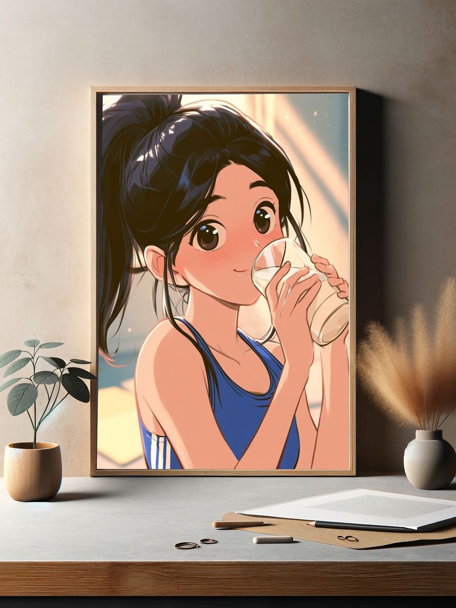 Anime Girl Drinking Milk Poster. — room view 2