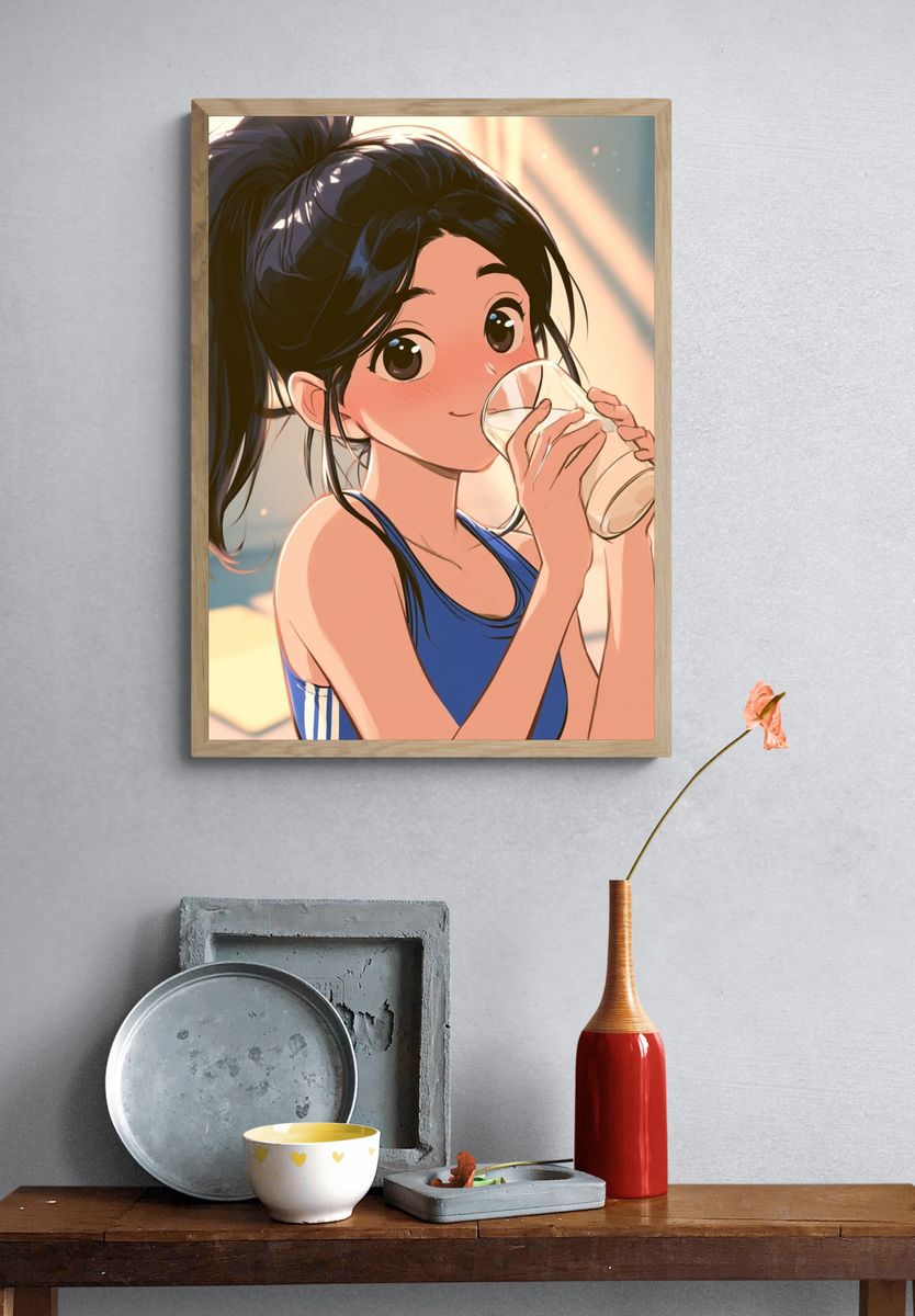 Anime Girl Drinking Milk Poster. — room view 3