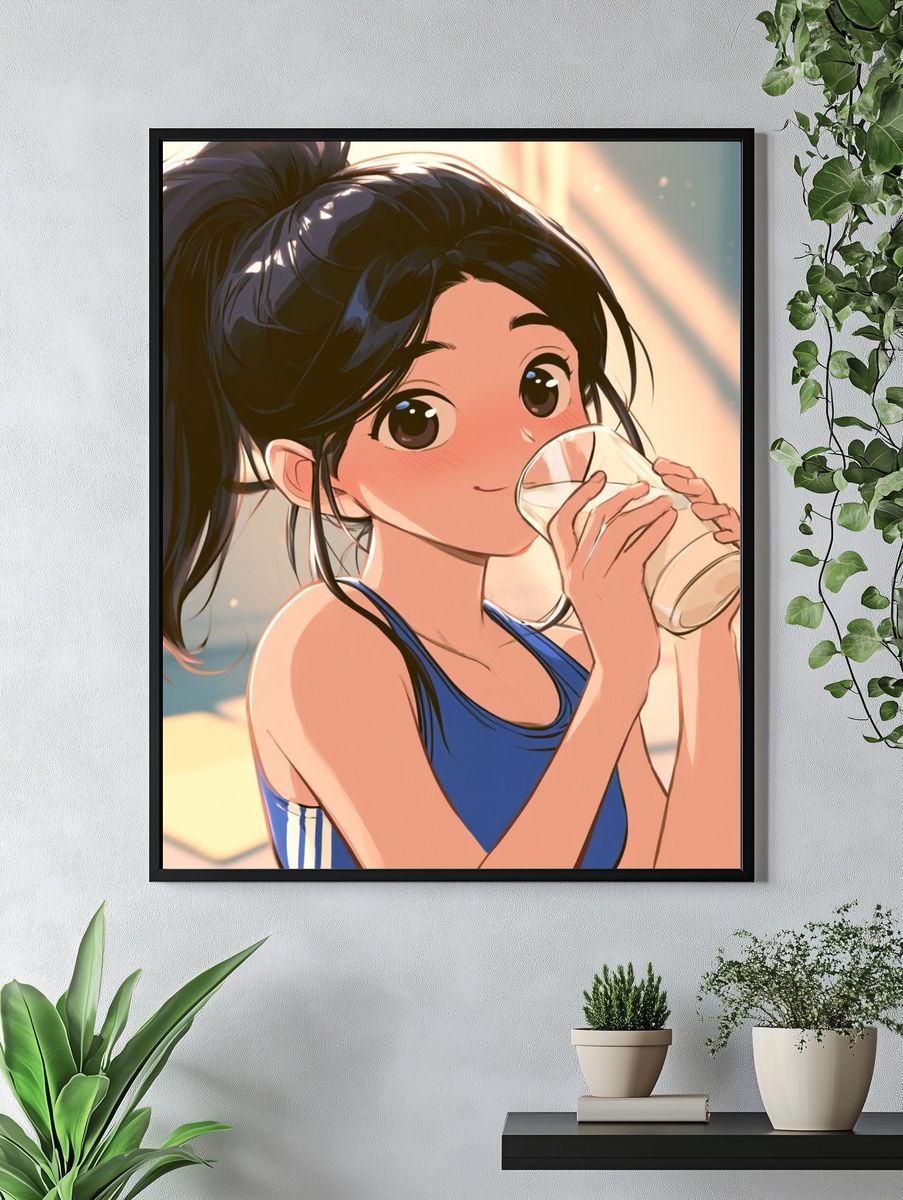 Anime Girl Drinking Milk Poster. — room view 4