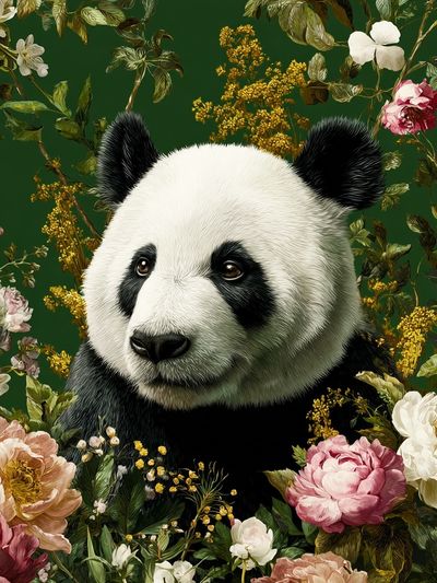 Panda Floral Garden Illustration Poster. poster