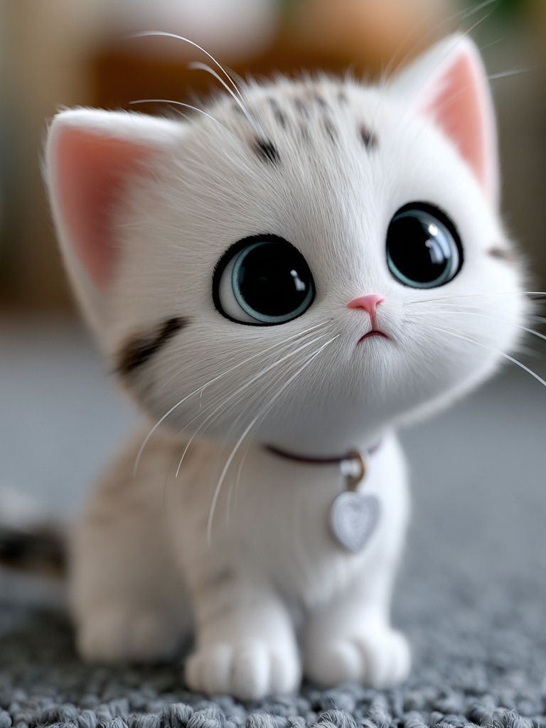 Cute White Kitten Illustration Poster. poster detail