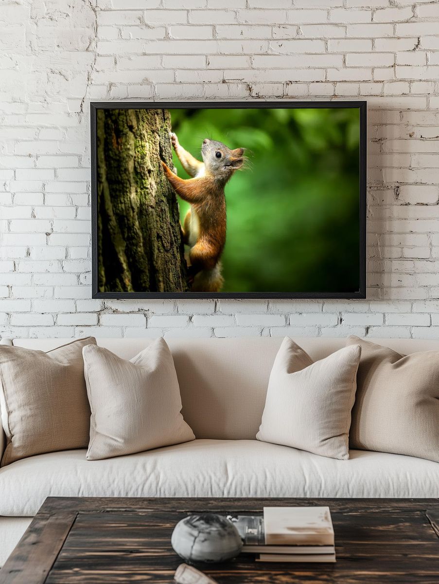 Red Squirrel on Tree Trunk Photography Poster room preview