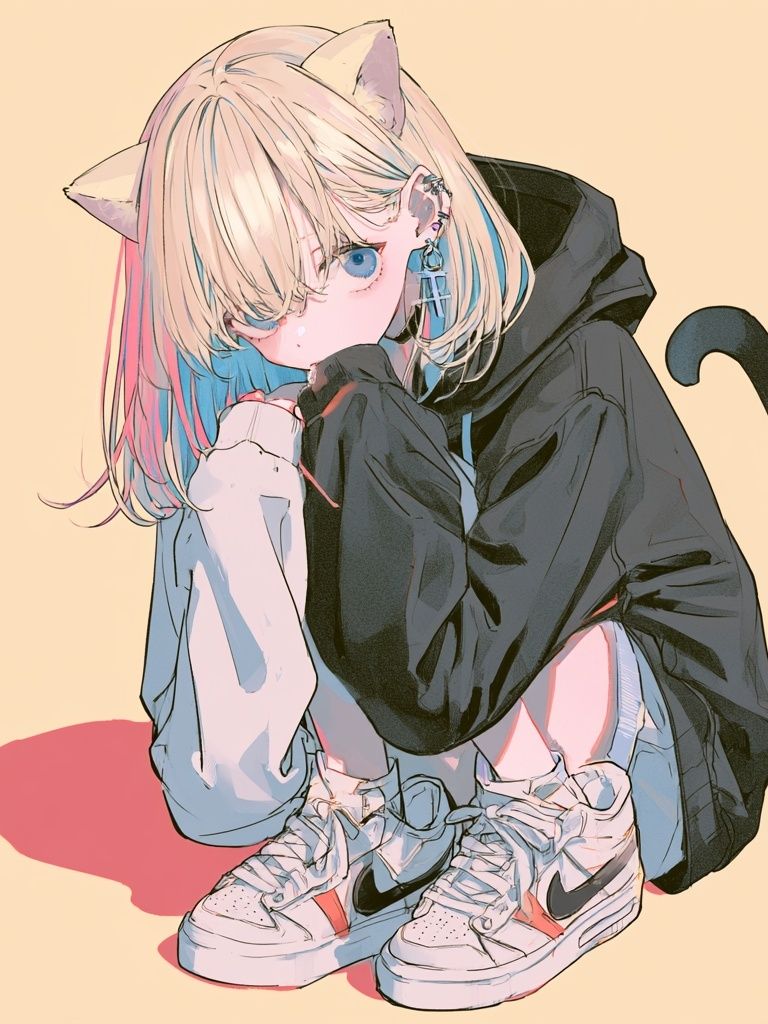 Catgirl Hoodie Illustration Poster. poster detail
