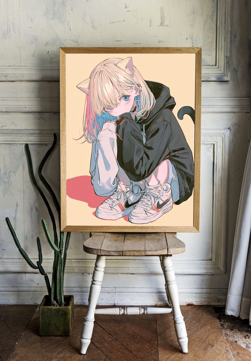 Catgirl Hoodie Illustration Poster. — room view 1