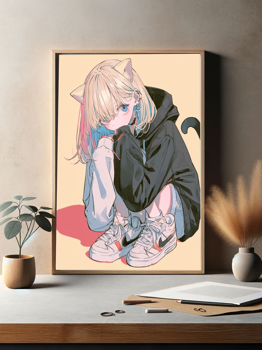 Catgirl Hoodie Illustration Poster. — room view 2