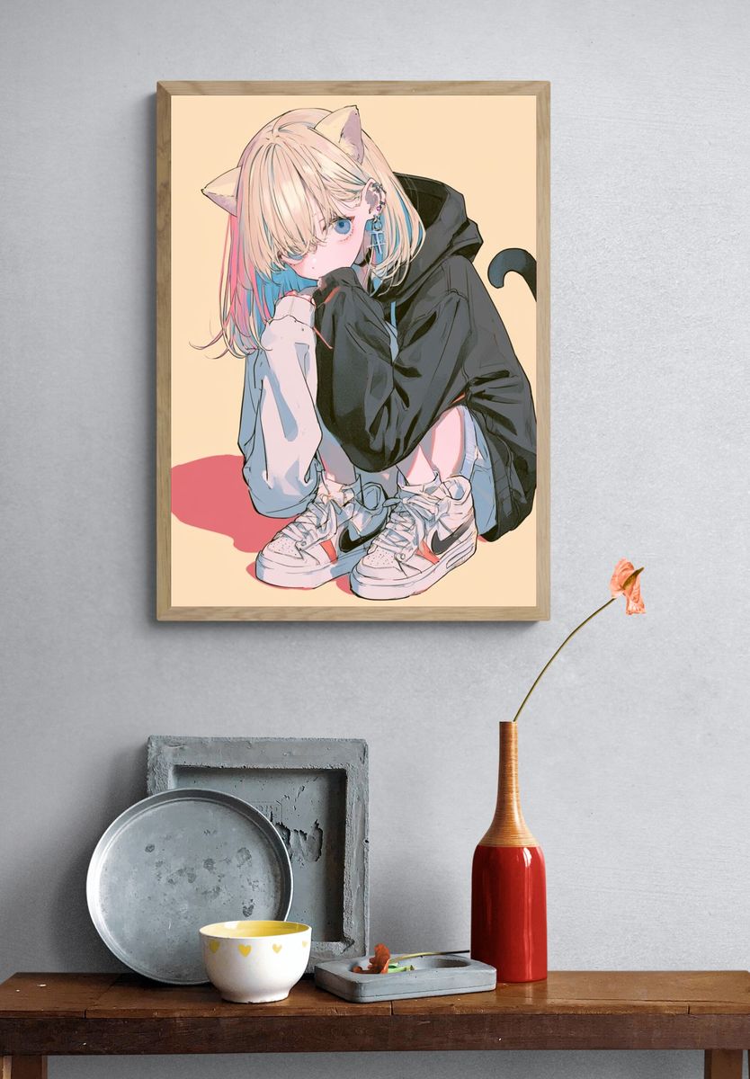Catgirl Hoodie Illustration Poster. — room view 3