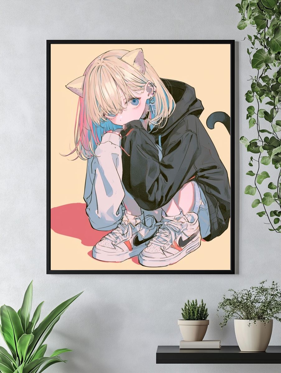 Catgirl Hoodie Illustration Poster. — room view 4