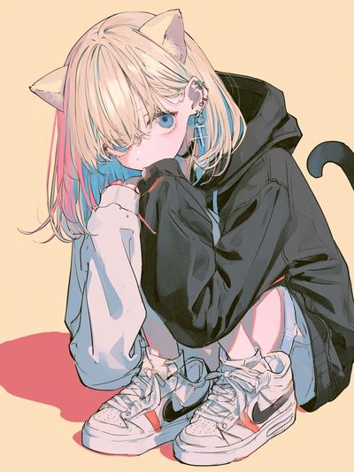 Catgirl Hoodie Illustration Poster. poster