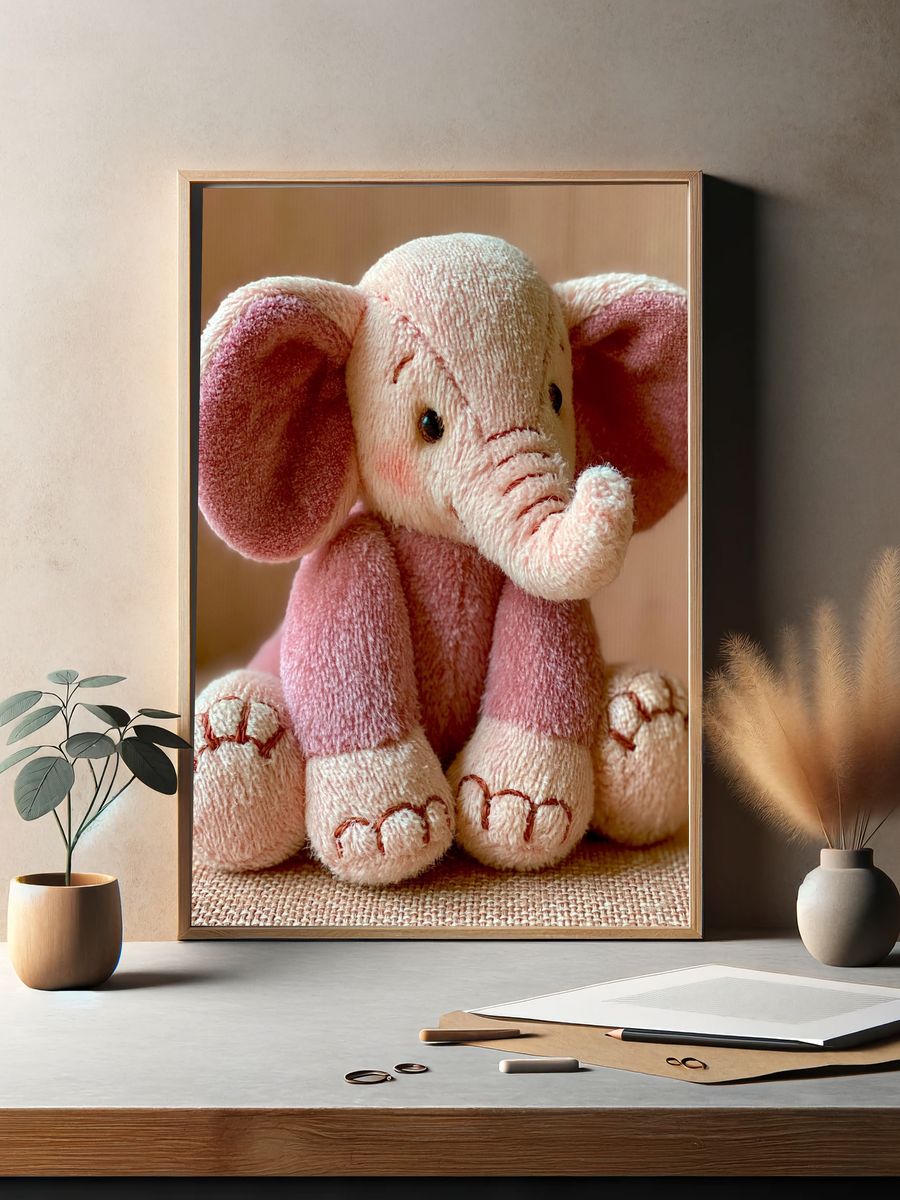Plush Pink Elephant Portrait Poster. — room view 2