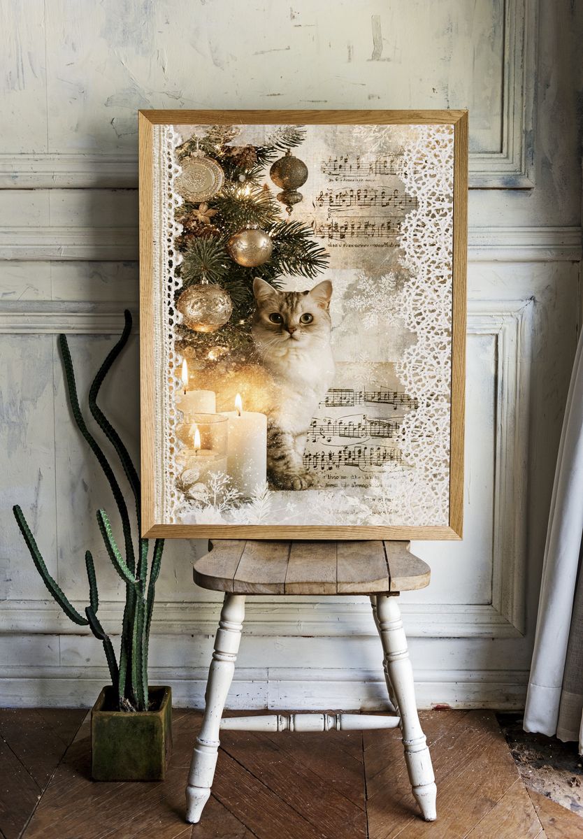 Christmas Cat Collage Poster. — room view 1