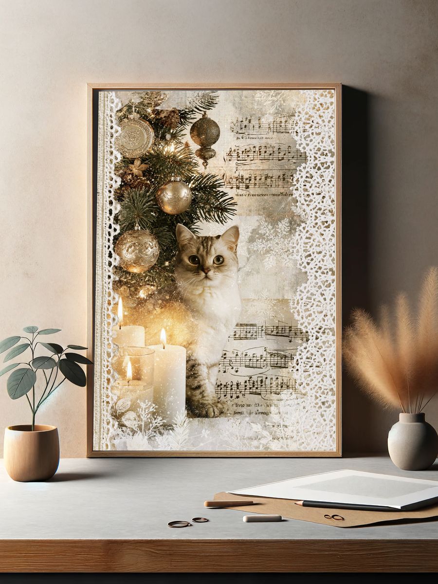 Christmas Cat Collage Poster. — room view 2