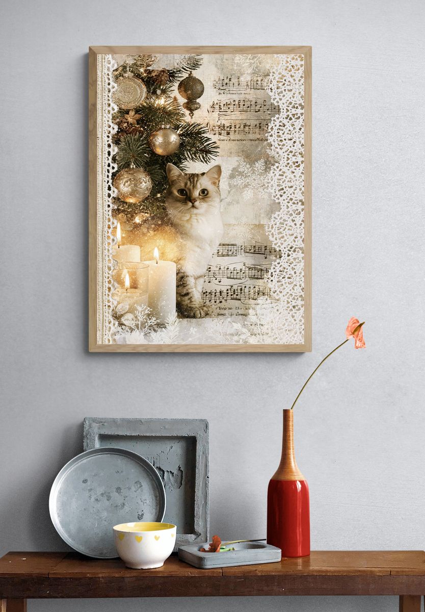 Christmas Cat Collage Poster. — room view 3