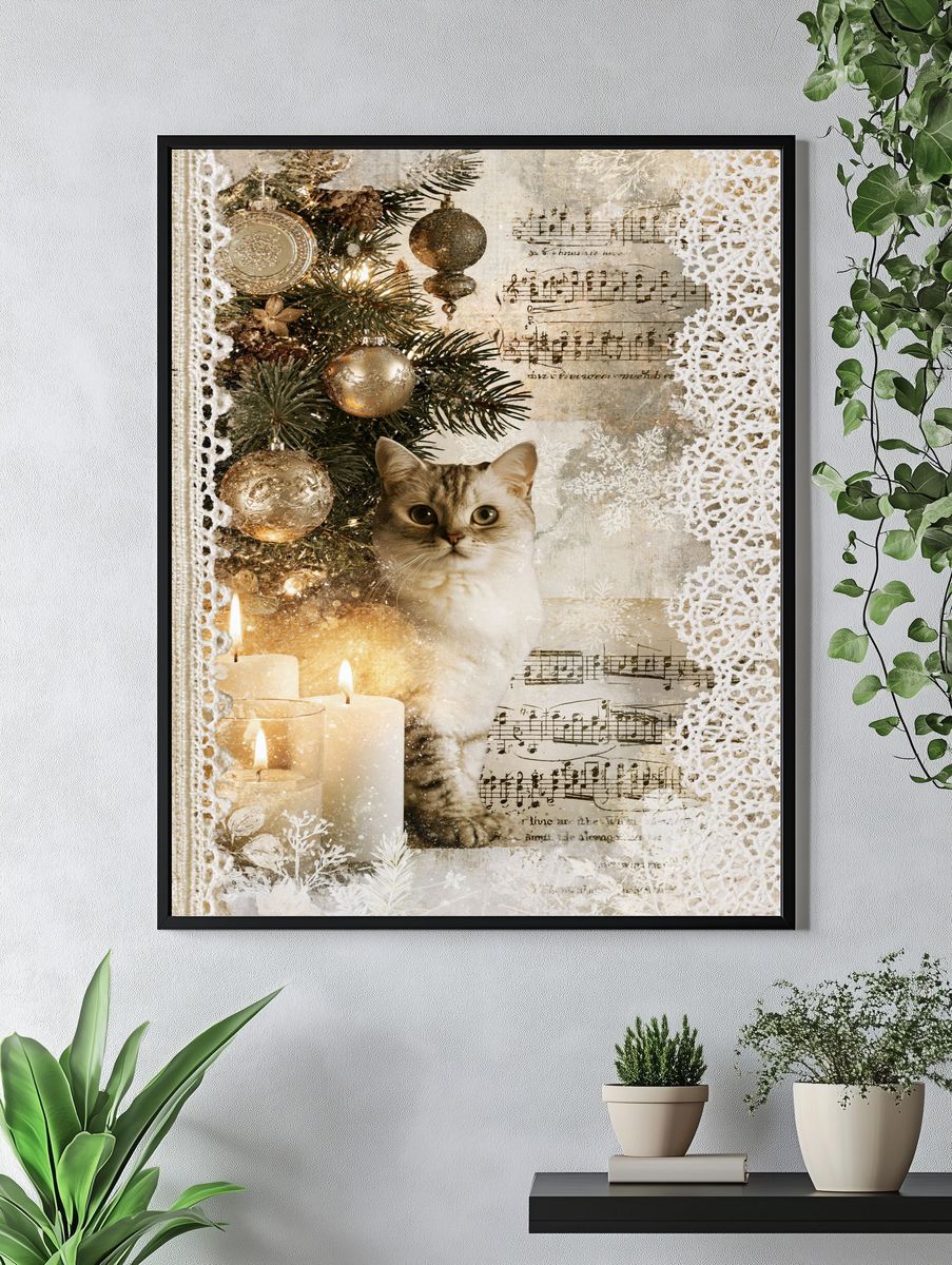 Christmas Cat Collage Poster. — room view 4