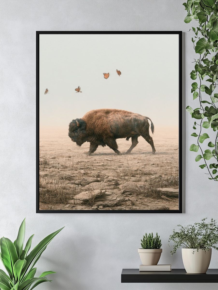 Bison and Butterflies Surrealism Print. — room view 4