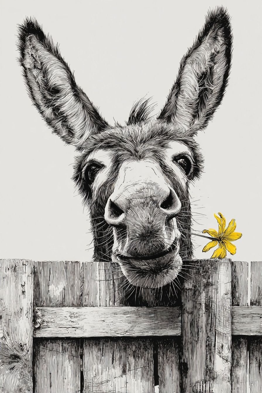 Donkey Portrait Ink Poster. poster detail