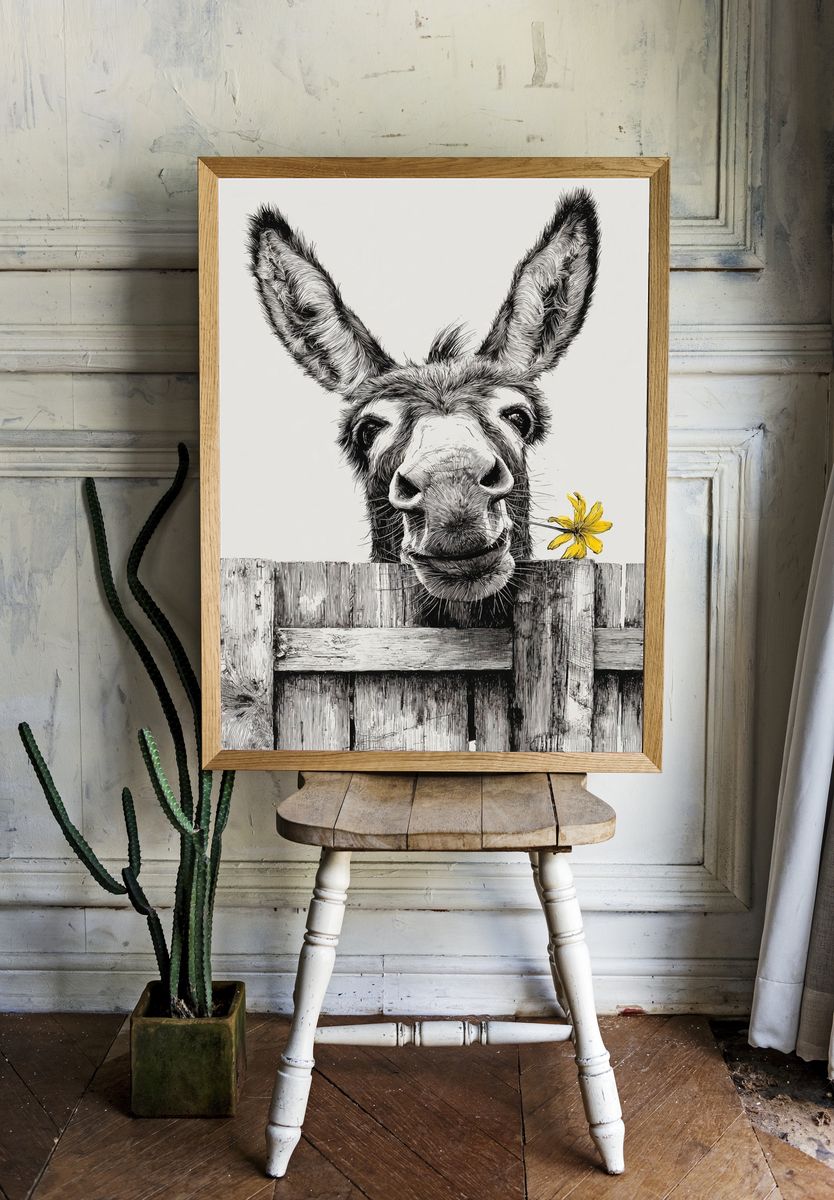 Donkey Portrait Ink Poster. — room view 1