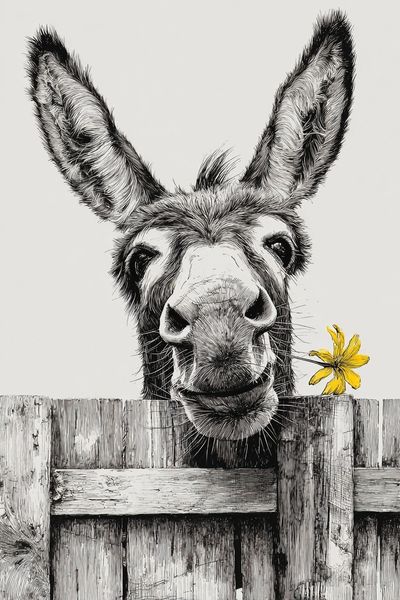Donkey Portrait Ink Poster. poster