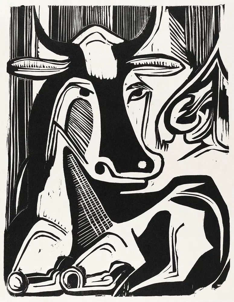 Large Cow Lying (1929) print. poster detail