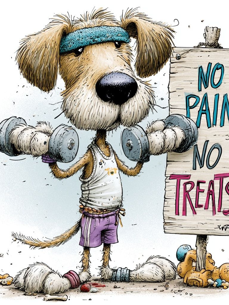 No Pain No Treats Dog Illustration Poster. poster detail