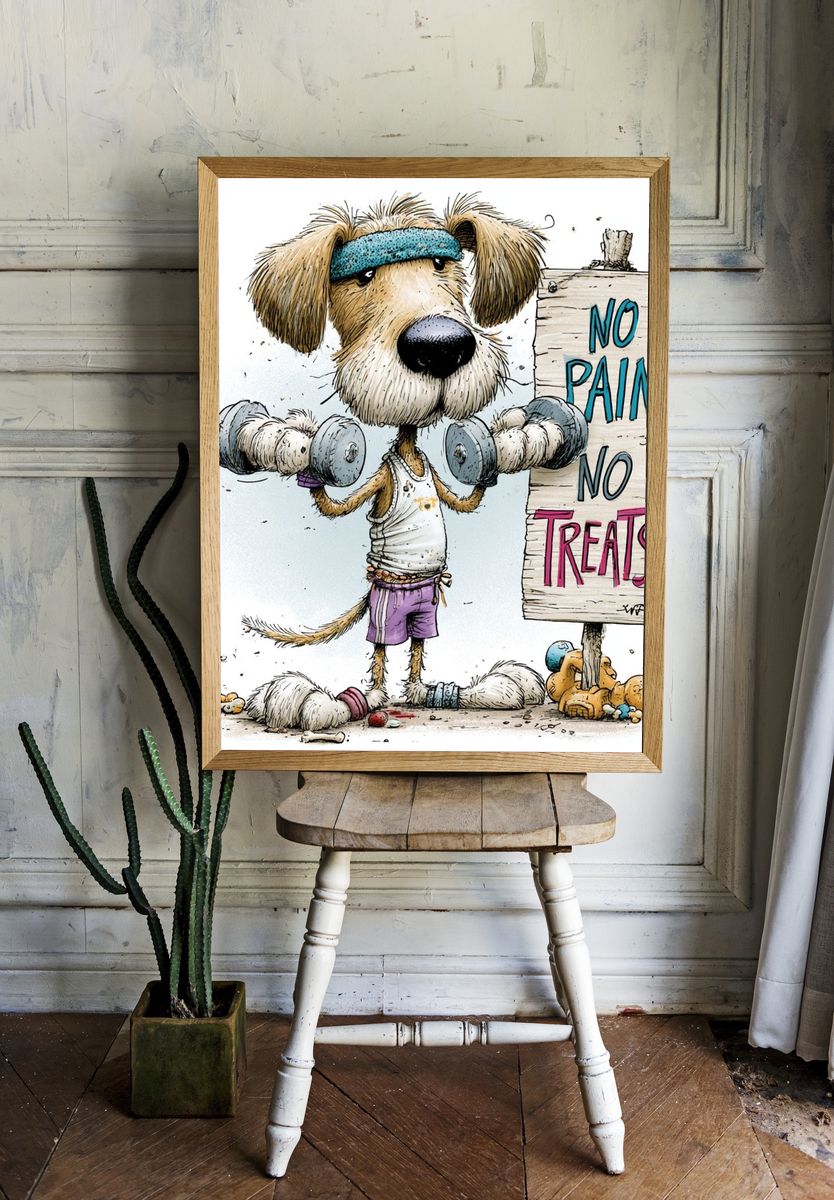 No Pain No Treats Dog Illustration Poster. — room view 1
