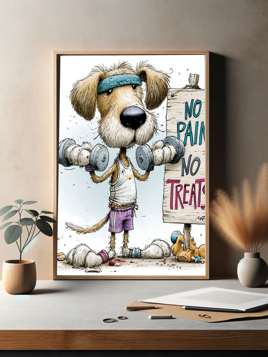 No Pain No Treats Dog Illustration Poster. — room view 2