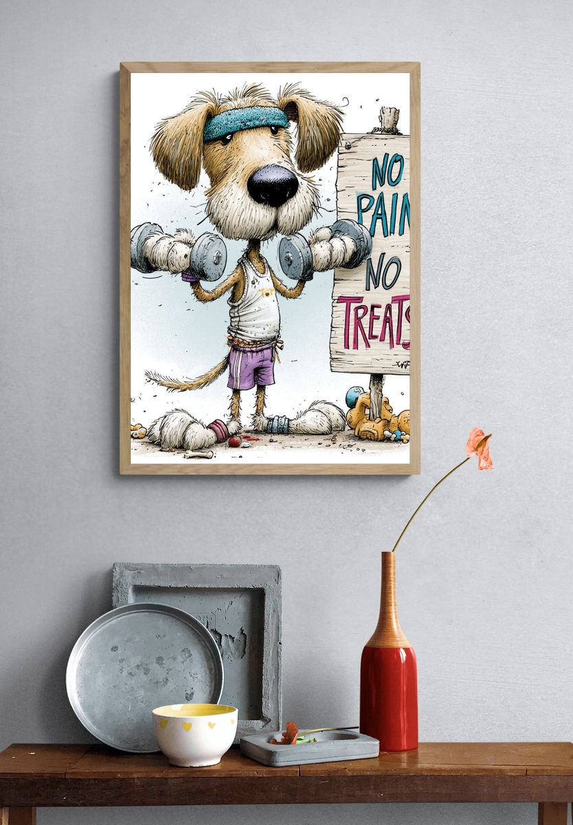 No Pain No Treats Dog Illustration Poster. — room view 3